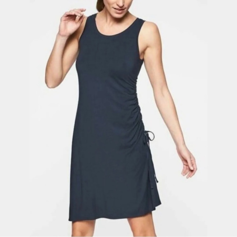 Athleta Navy Blue Side Gather T-Shirt Dress Size Small (Tiny Flaw)